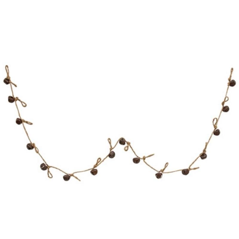5’ Winter Bell Garland with Red Jingle Bells on Jute Rope for Rustic Holiday Decorations - Rusty