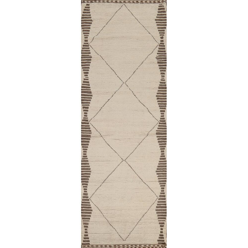 Ivory Moroccan Runner Rug Handmade Modern Wool Carpet - 3'1"x 11'10"