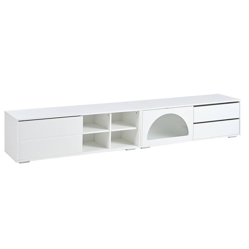 94.4" Modern TV Stand with LED Lights, Fluted Glass Doors & Drawers - Media Console for TVs Up to 100 inches