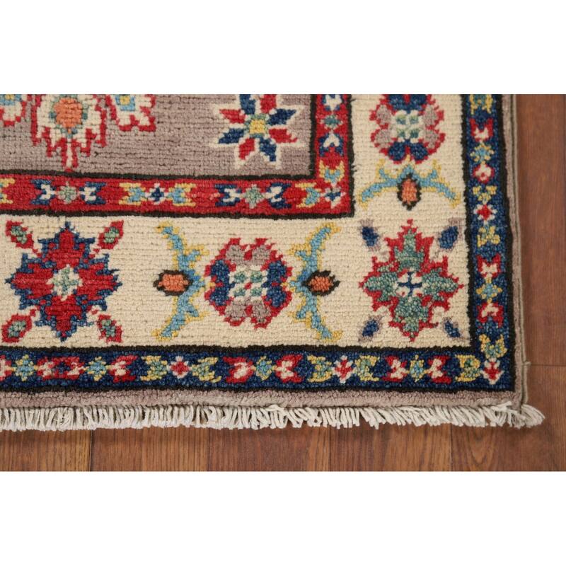 Hand Knotted Oriental 100% Wool Carpet Traditional Geometric Brown Kazak Area Rug - 2' 11'' X 2' 1''