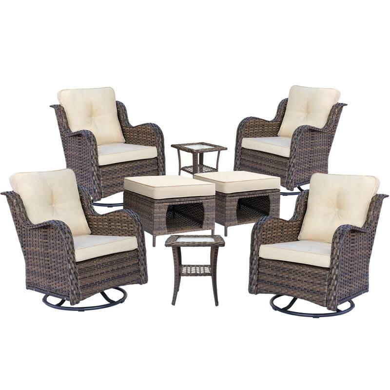 8-piece Wicker Patio Furniture Set with Swivel Chair and Patio Ottoman
