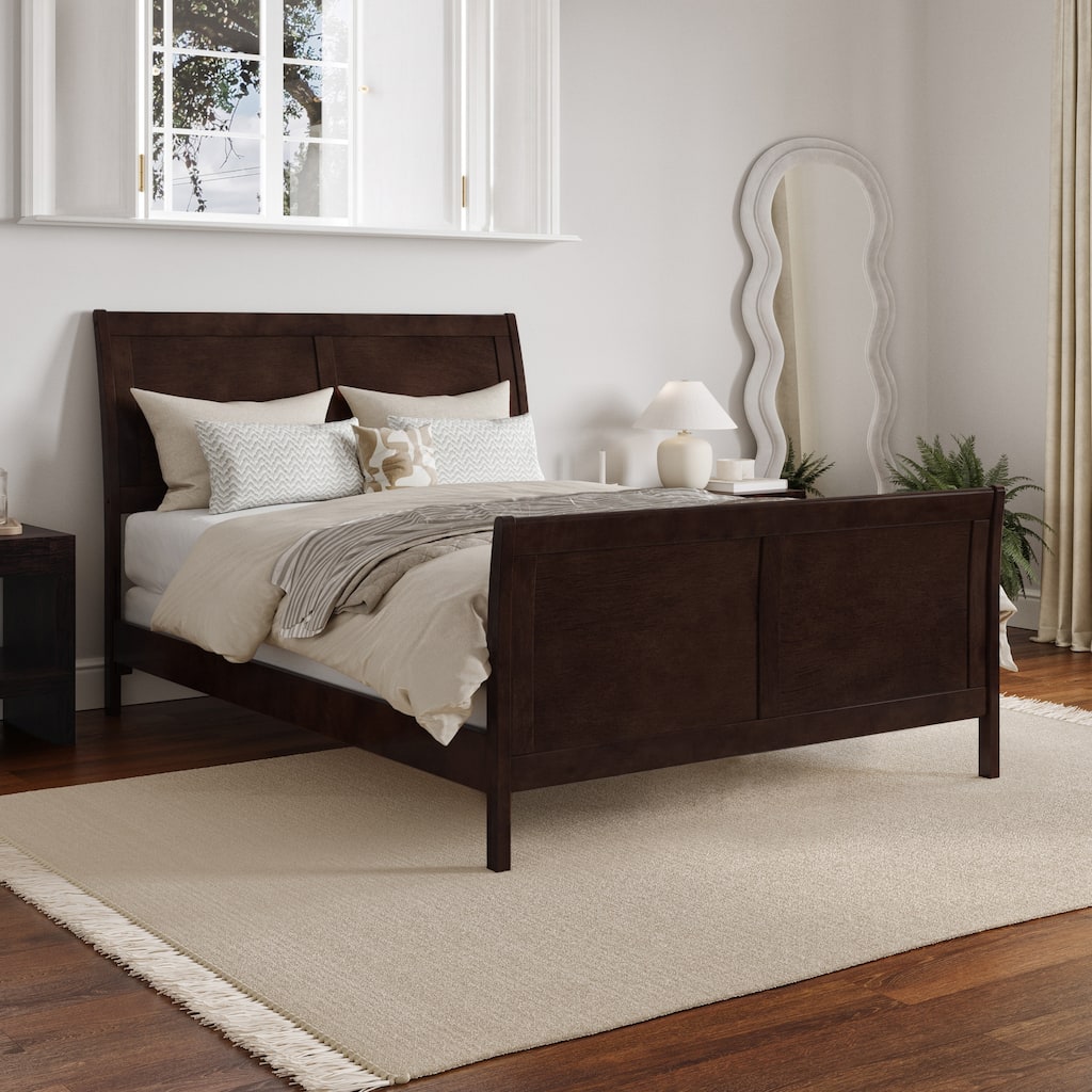 Portland Full Size Wood Foundation Bed Frame In Espresso