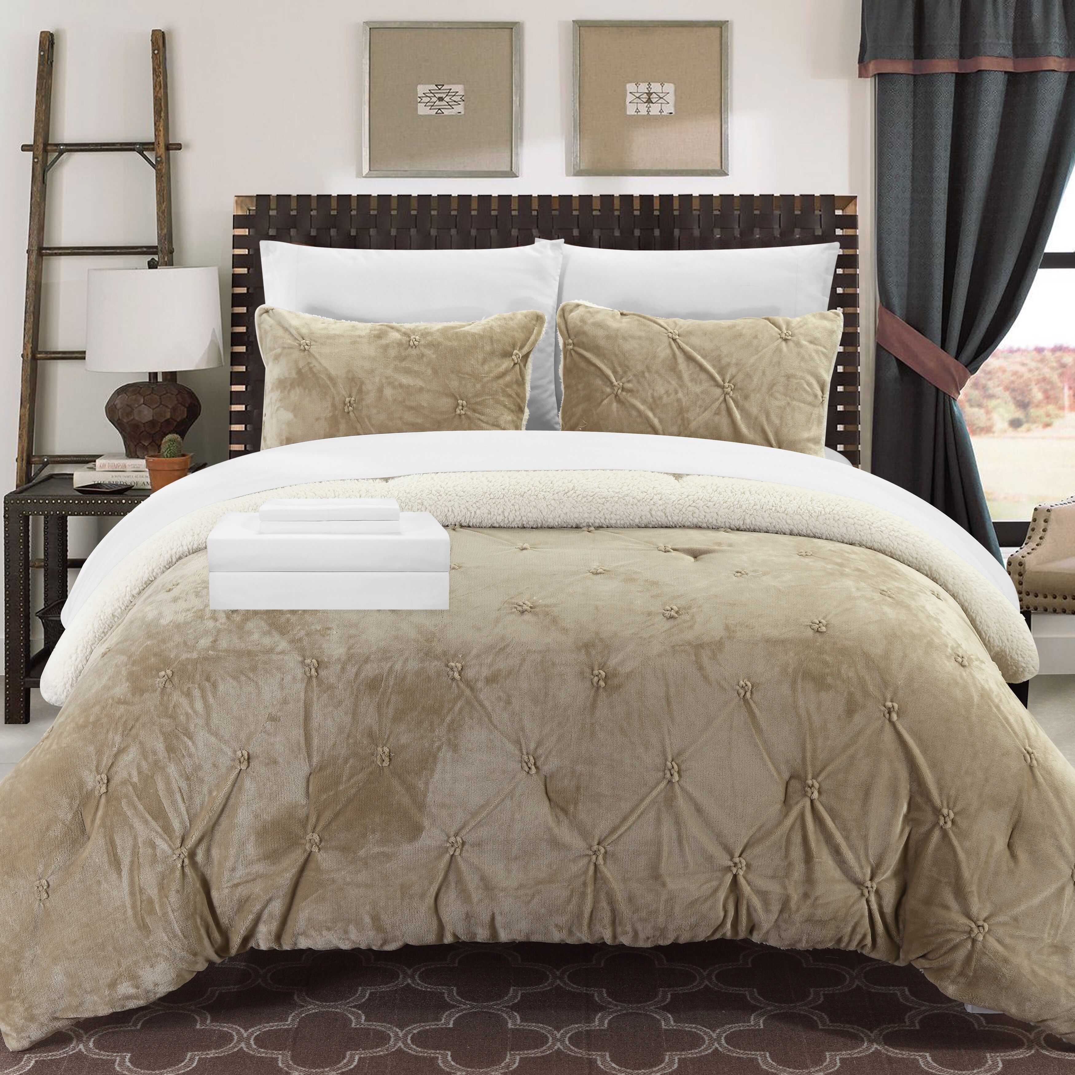 Shop Chic Home Chiara Bed In A Bag Beige Comforter 7 Piece Set Overstock 13474240