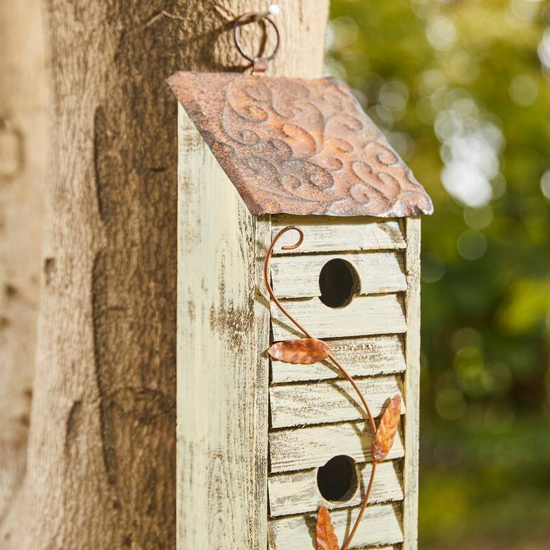 Glitzhome Hanging Distressed Solid Wood Birdhouse