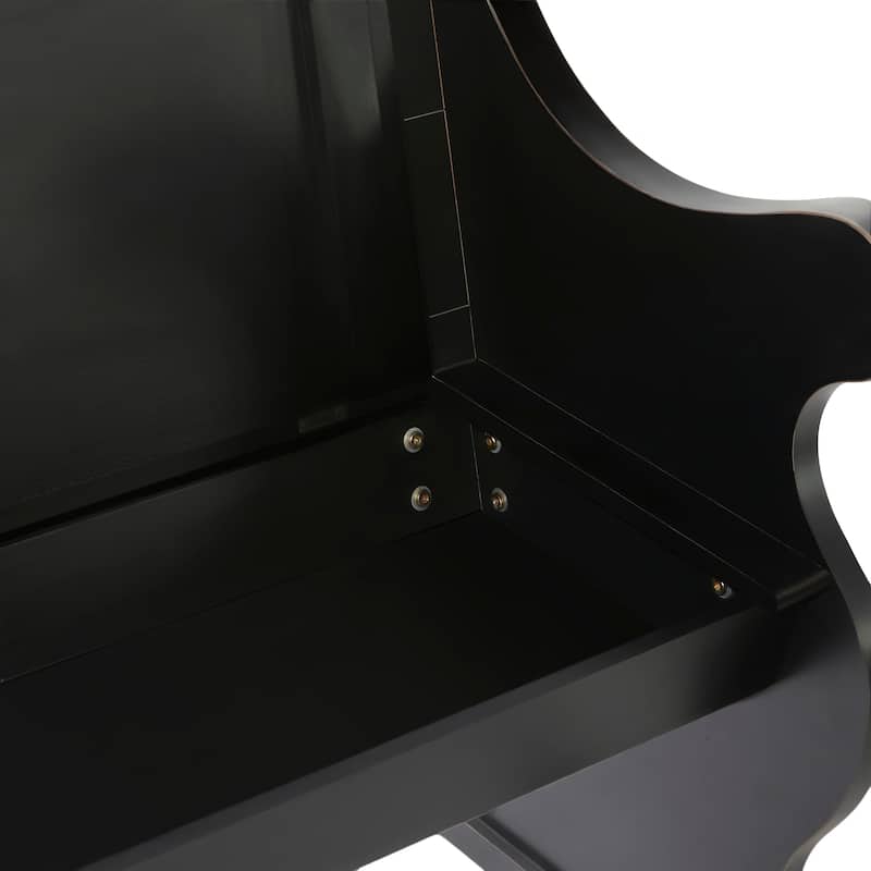 Black Wood Storage Bench with Scrolled Armrests