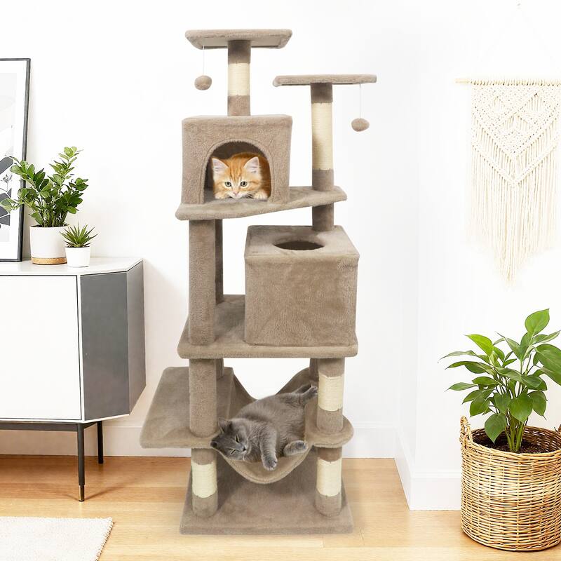 Gymax 57'' Cat Tree for Indoor Cats w/Dual Condos Hammock Sisal