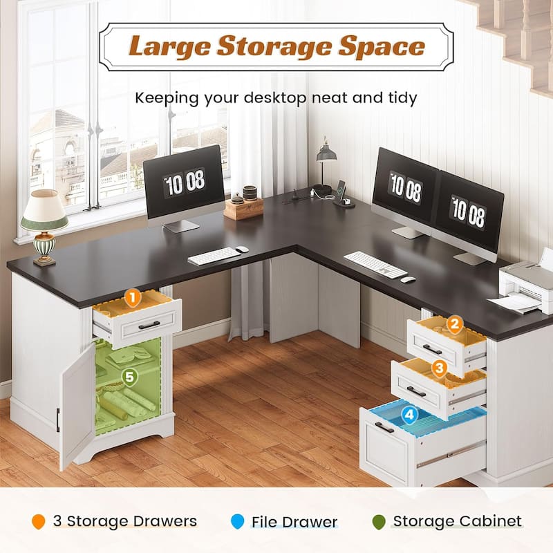 Executive L Shaped Desk Office Desk Drawers Storage Drawers Cabinet