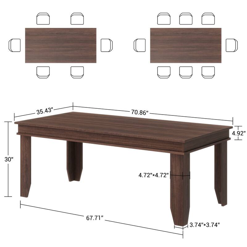 Farmhouse Dining Table for 6-8 People, 71 in Long Kitchen Tables with Wooden Sturdy Frame