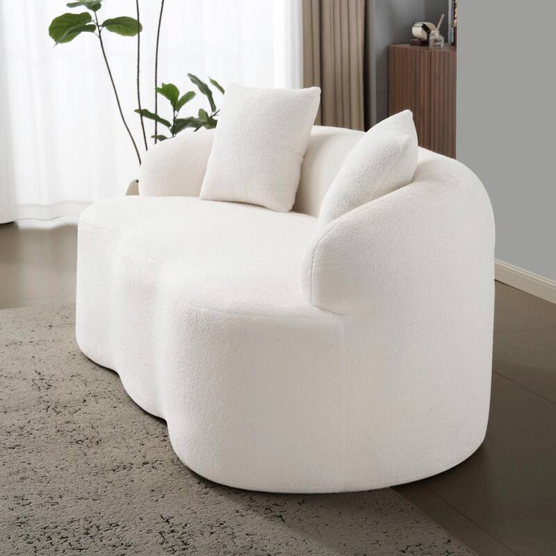 Curved Loveseat Sofa with Round Armrests - Compression Couch with 2 Pillows