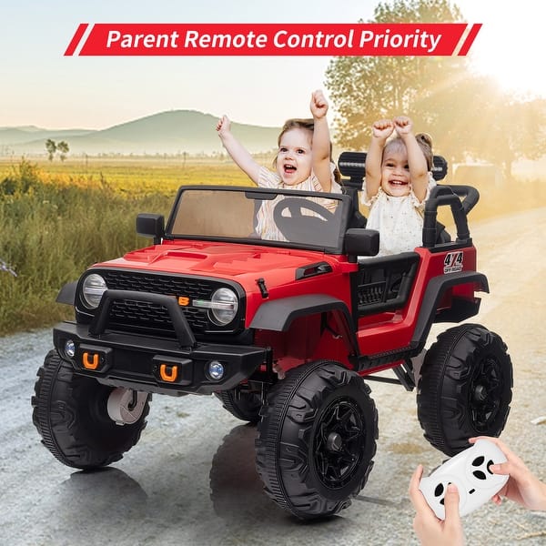 slide 2 of 27, 2 Seats 24V Kids Ride on Truck with Remote Control, Battery Powered Electric Ride Car Toy Red
