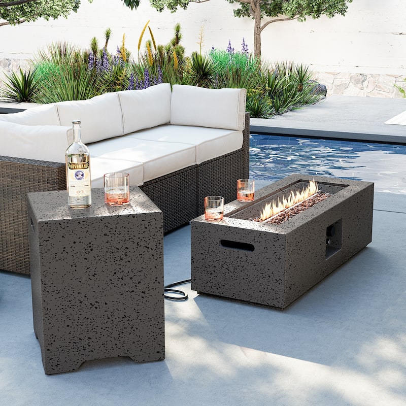 COSIEST Outdoor Patio Rectangle Fire Pit with Tank Cover Table - 42" W x 17" L x 13" H