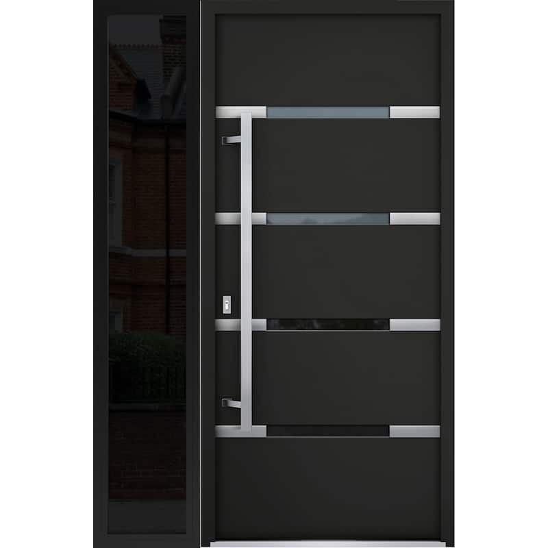 Front Prehung Steel Door 1105 Black Enamel Stainless Inserts W36xH80 Lh I - Black - 50 x 80