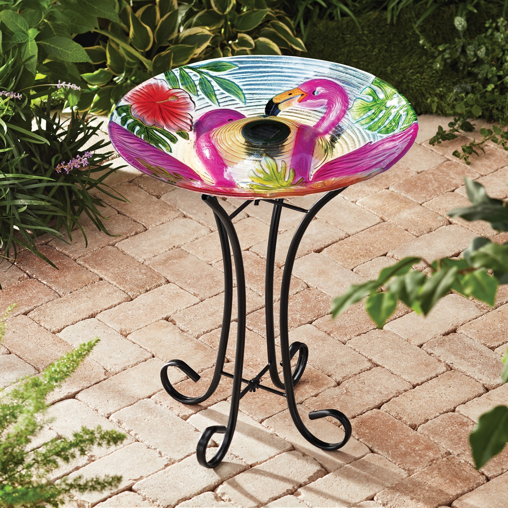 Hi-Line Solar Flamingo Bird Bath