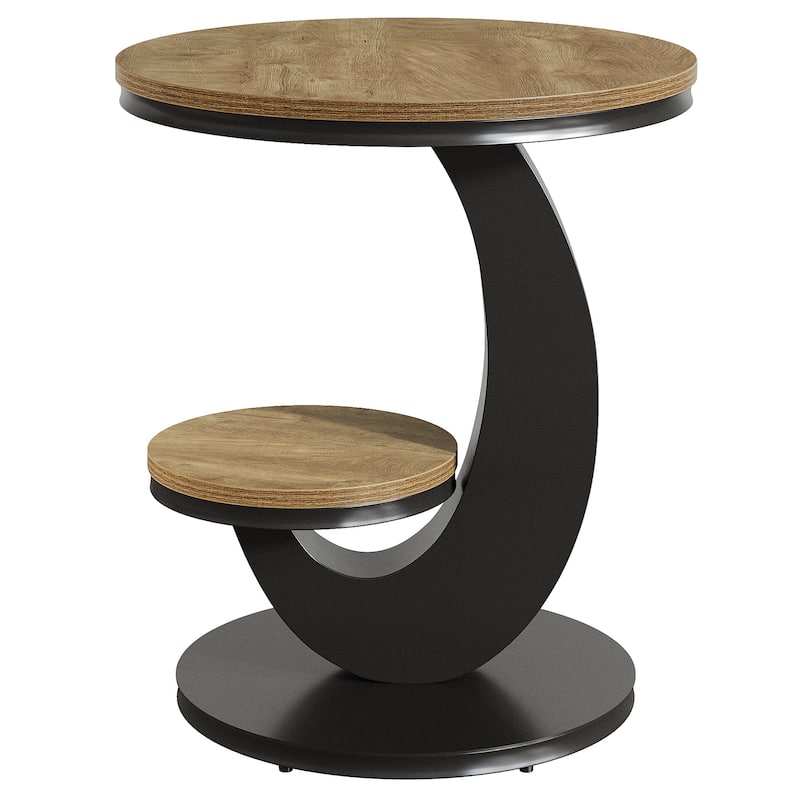 Round End Table, 2 Tiers Side Table with Storage Shelf