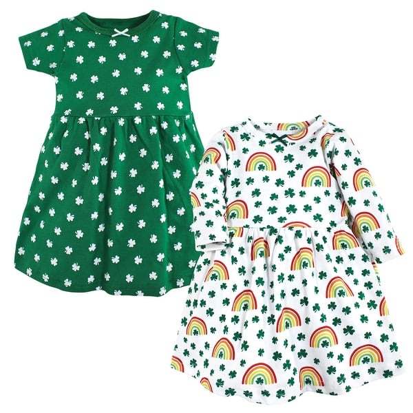 slide 1 of 1, Hudson Baby Infant and Baby Girl Cotton Dresses, St Patricks Rainbow 0-3 Months - St Patricks Rainbow