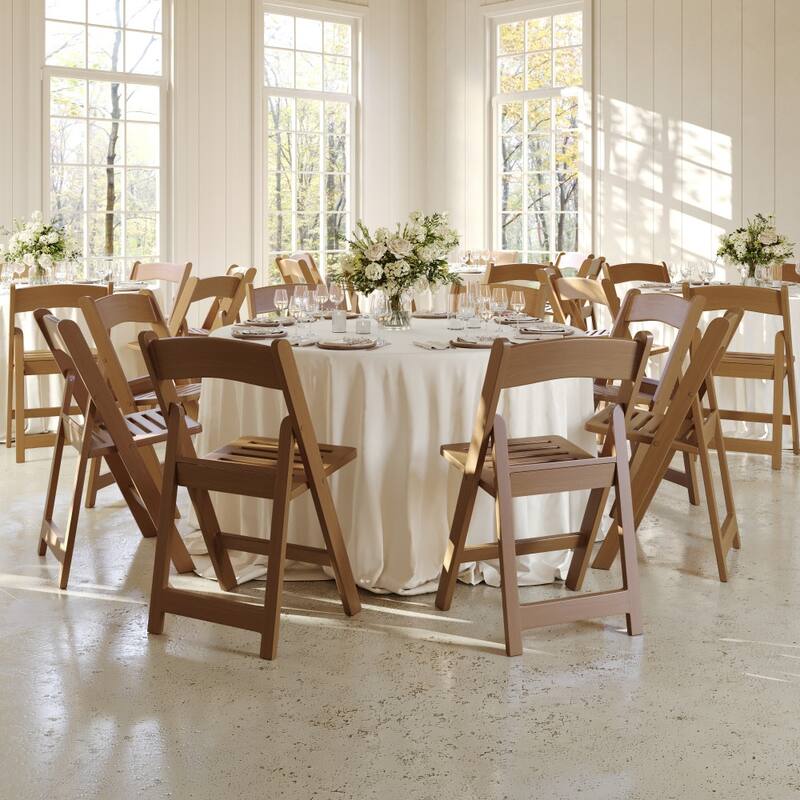 2 Pack 1000 lb. Capacity White Resin Folding Chair with Slatted Seat - 18"D x 17.5"W x 30.75"H