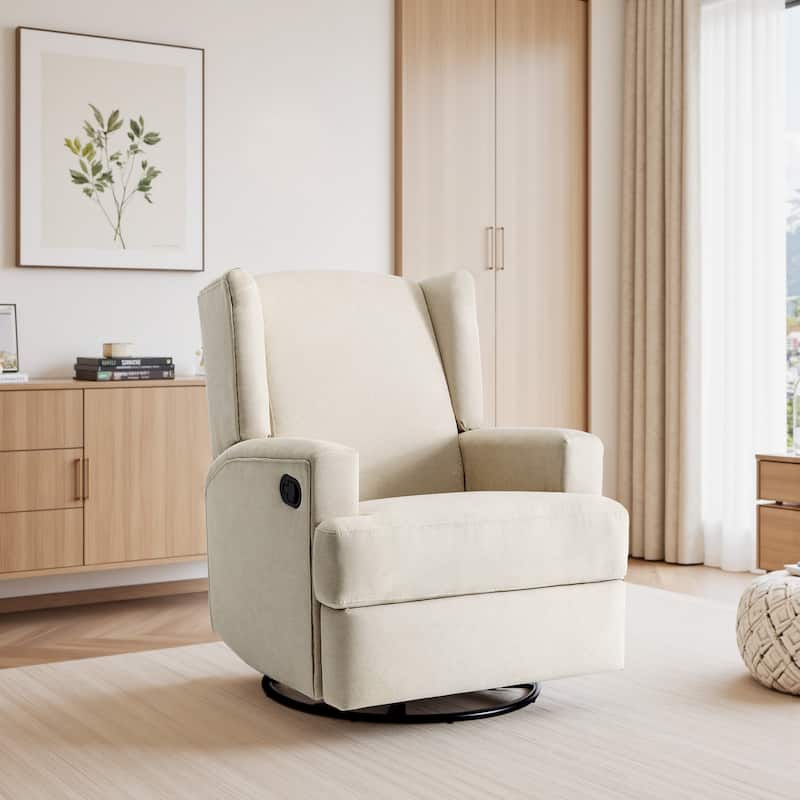UIXE Upholstered Chenille/Boucle Swivel Glider Rocker Recliner - Beige/Chenille