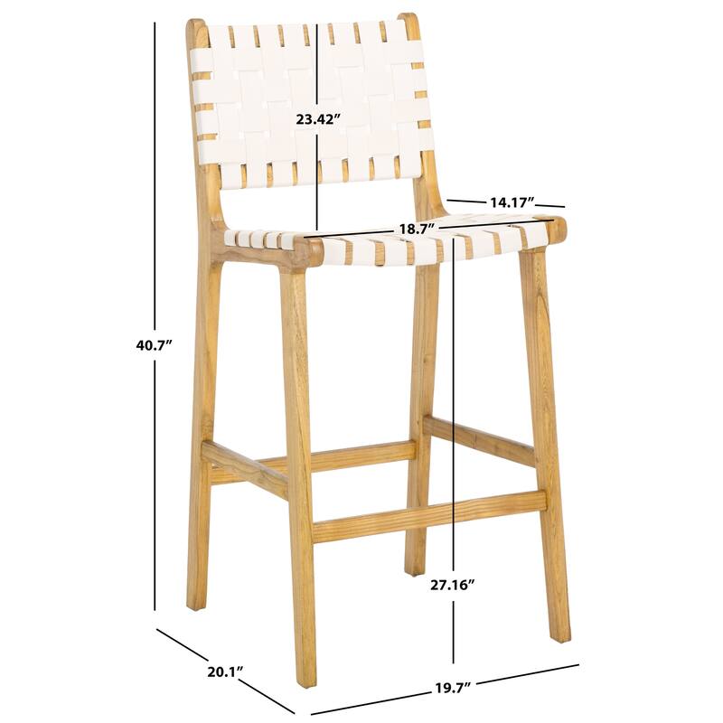 SAFAVIEH Home Adah 27-inch Leather Counter Stool - 20"Wx20"Dx41"H - White/Natural