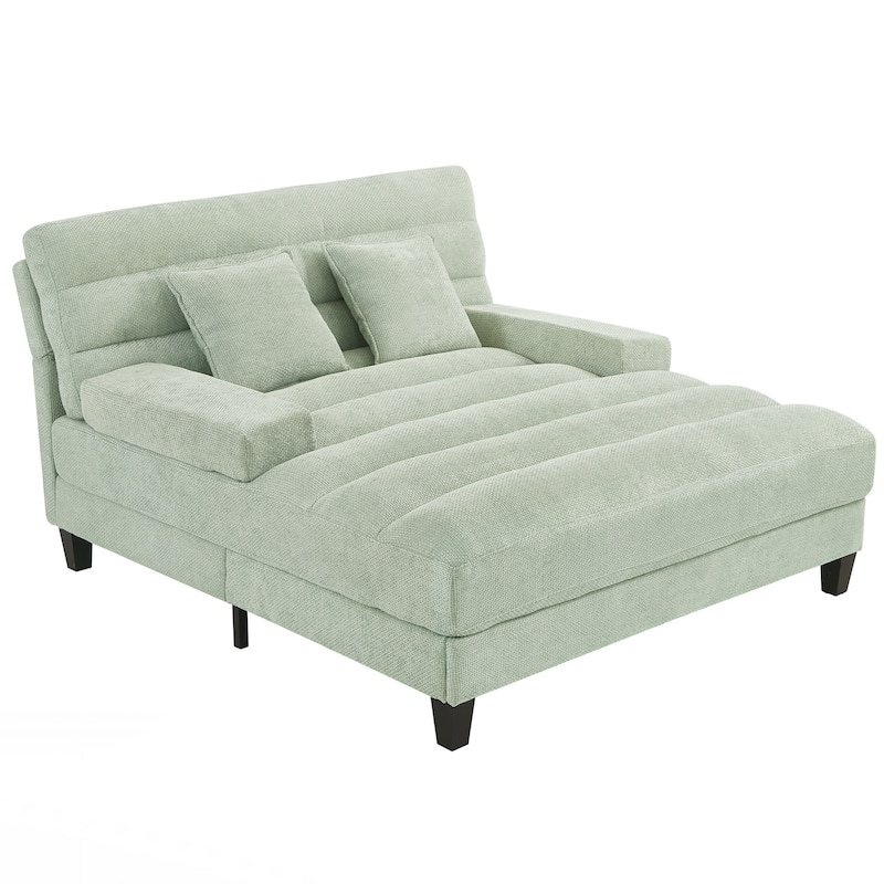 Modern Chaise Lounge Sofa 57.1" Sofa Bed Upholstered Lounge Sofa Chair with Adjustable Backrest and LED Light Strip