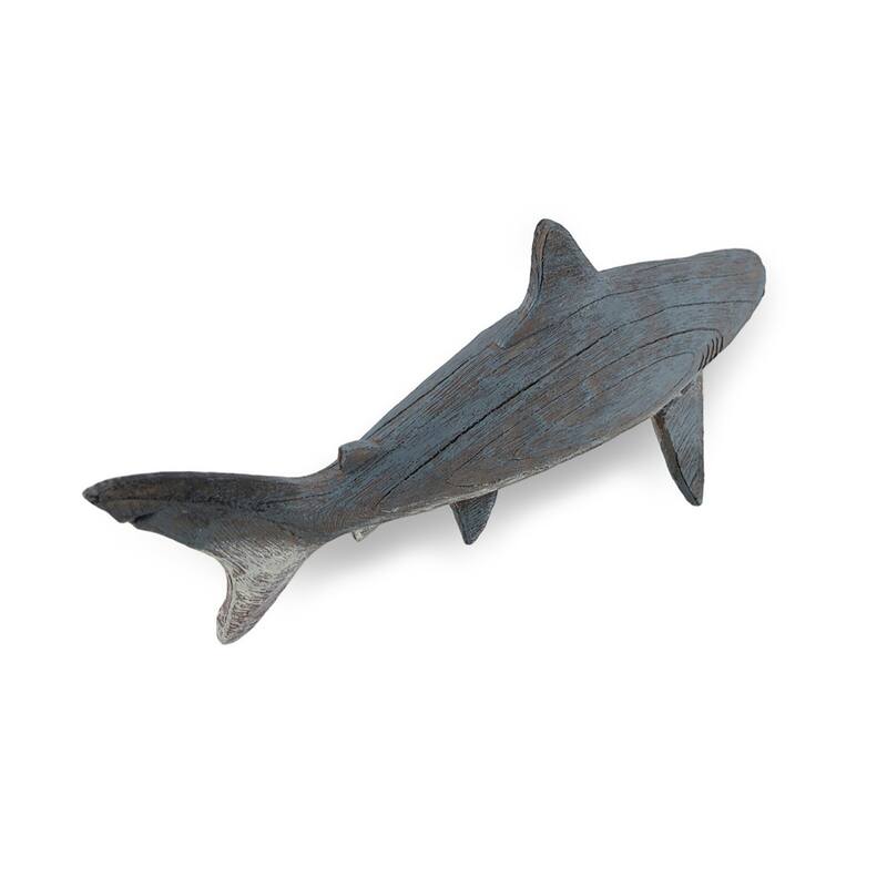 Gray Weathered Finish Wood Look Imitation Shark Statue - 5.5 X 14 X 4.75 inches