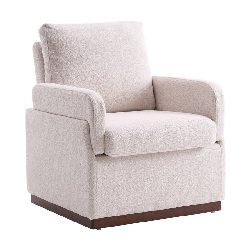 Modern Boucle Fabric Upholstered Accent Arm Chair for Living Room - White