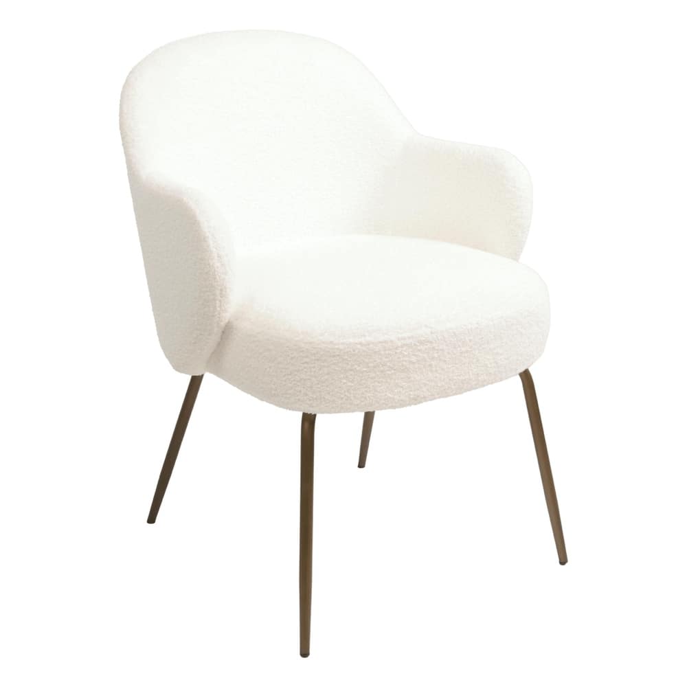 Furnish Theory Nordic Comfort Dining Armchair Arm Chair w/ Various Boucle Fabric Upholstery Covers & Steel Leg Finishes