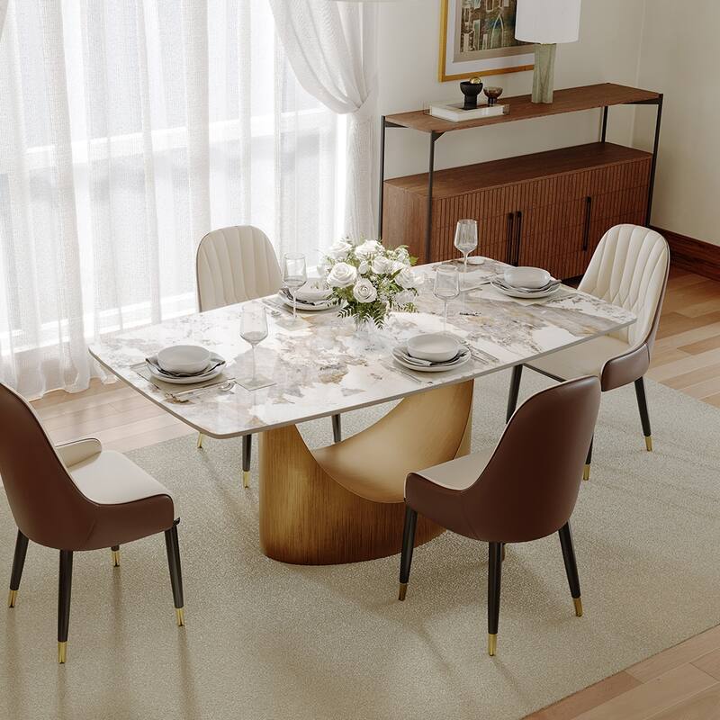 63"-94" Hobart Modern Dining Table with Rectangular Sintered Stone Tabletop and Carbon Steel Leg for 4-10