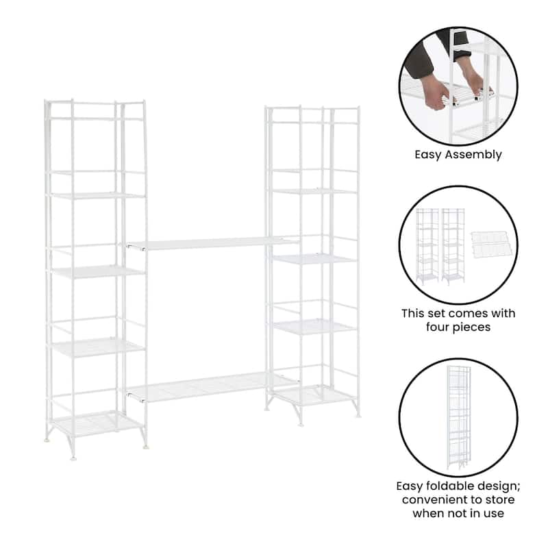 Convenience Concepts Xtra Storage 5 Tier Folding Metal Shelves with Set of 2 Deluxe Extension Shelves