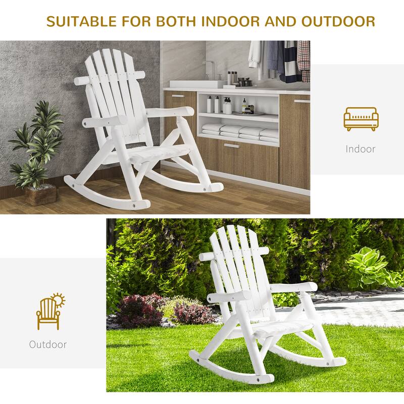 Outsuuny Adirondack Rocking Chair with Slatted Design and Oversize Back for Porch, Poolside, or Garden Lounging