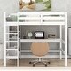 preview thumbnail 2 of 6, White Full Loft Bed with Desk and Shelves, Pine Wood and MDF Frame, Sturdy Guardrails