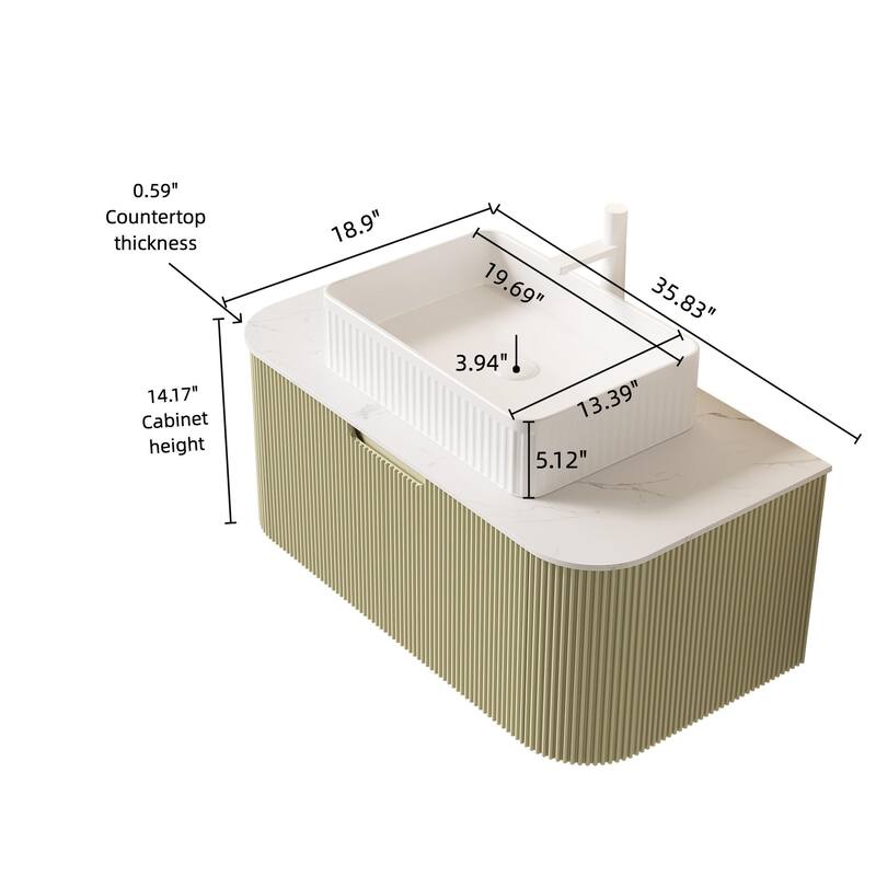 Wall Mounted Bathroom Vanity with White Rectangular Ceramic Basin