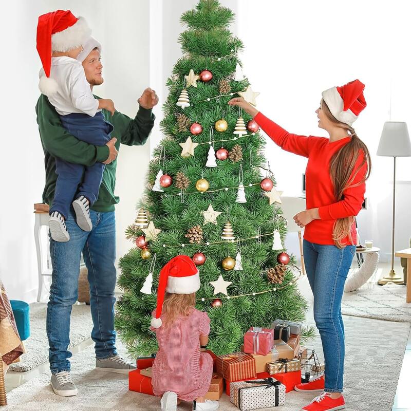 7.5ft Pre-lit Artificial Christmas Tree, Prelighted Artificial Hinged Spruce Xmas Tree 1000 Branch Tips, 450 Incandescent Lights