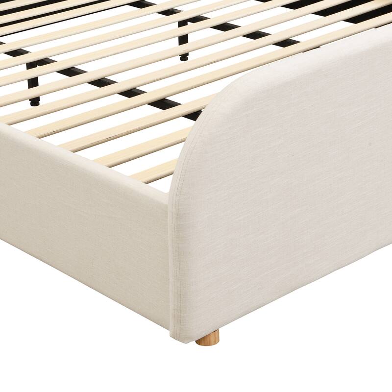 King/Queen/Twin Bed Frame with Linen Curved Headboard & Solid Wood Legs