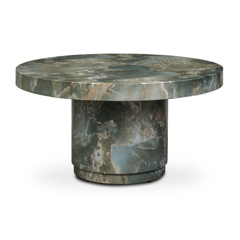 Treso Round Concrete Coffee Table with Marble Finish - Jade Green