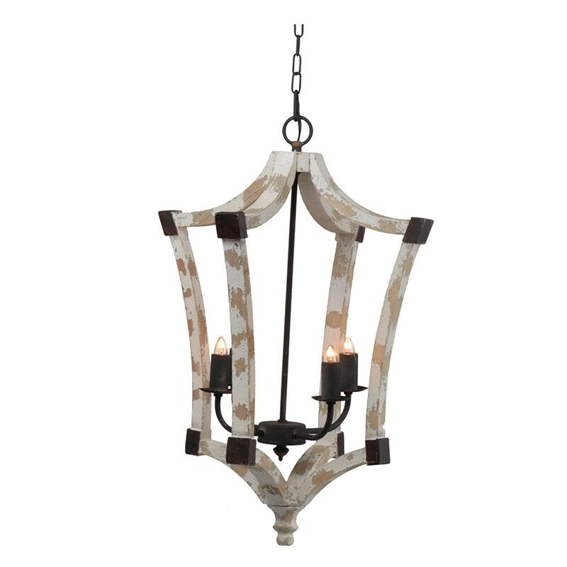 4 - Light Wood Chandelier, Hanging Light Fixture with Adjustable Chain for Kitchen Dining Room Foyer Entryway
