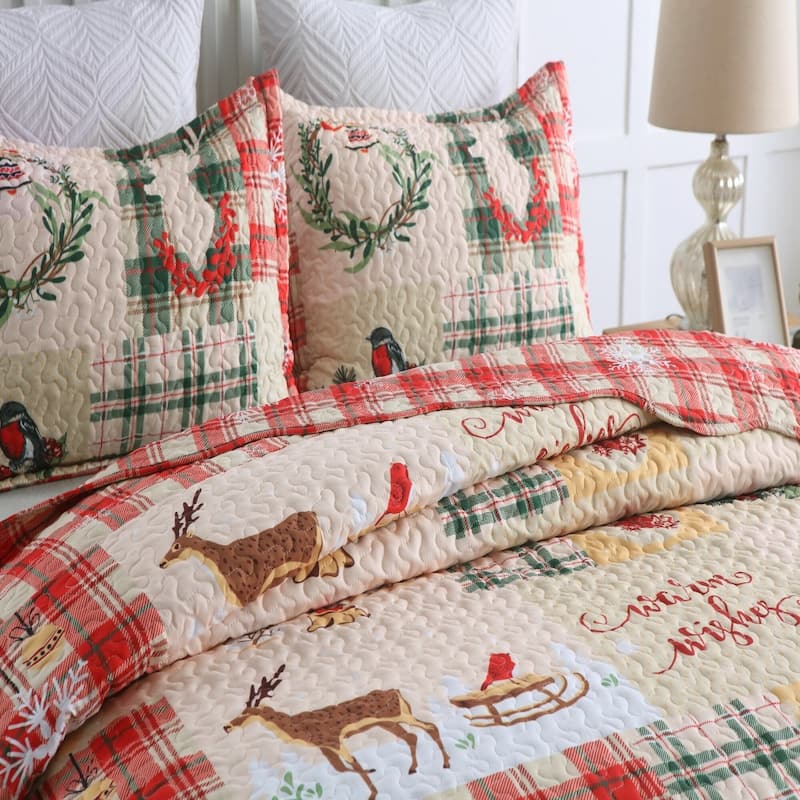 MarCielo Christmas Quilt Set Bedspread Set B021