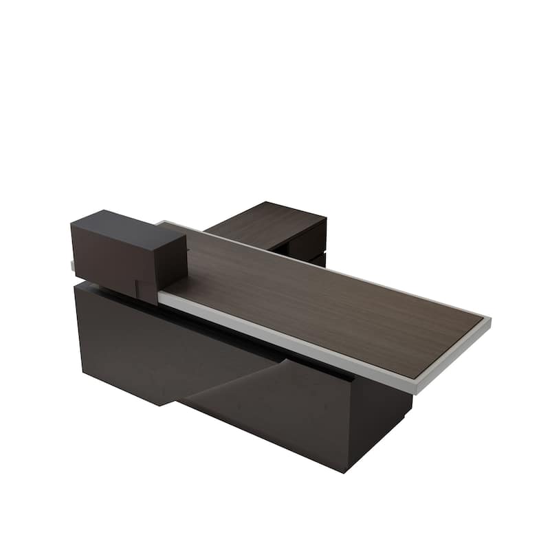 WESOME L Shaped Executive Desk with Cable Box Socket and LED Light for Home Office