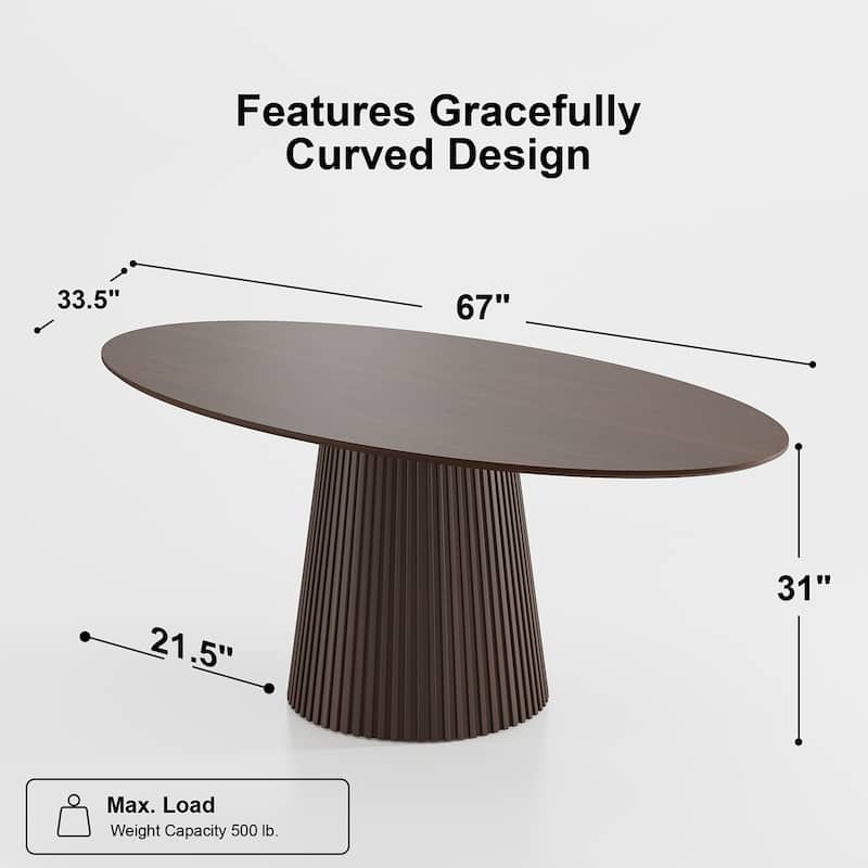 Modern Oval Wooden Dining Table - 79" Large Size, Sturdy Fluted Base, Natural Oak Finish for Dining Room