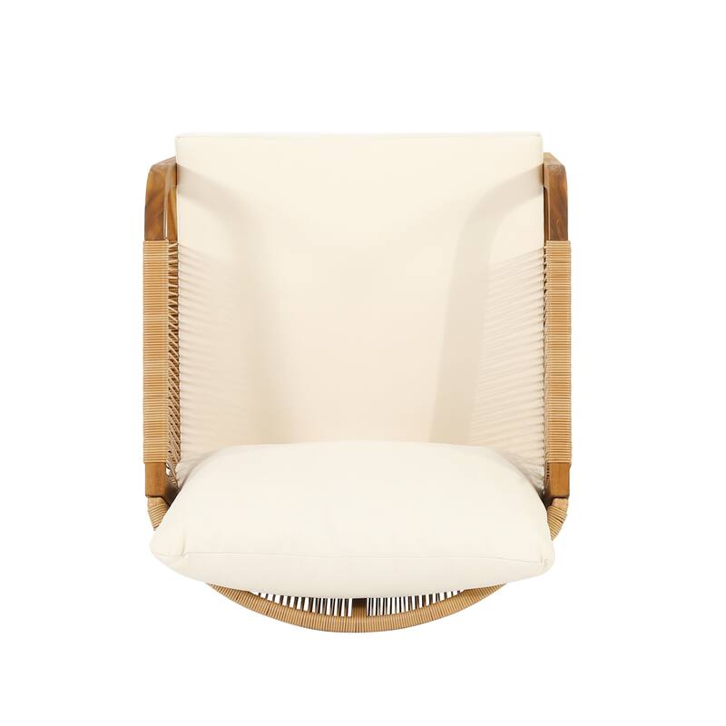 Acacia Wood and Wicker Outdoor Club Chair, Deep Seating with Soft Cushion, Porch Chairs for Garden, Backyard Porch Balcony