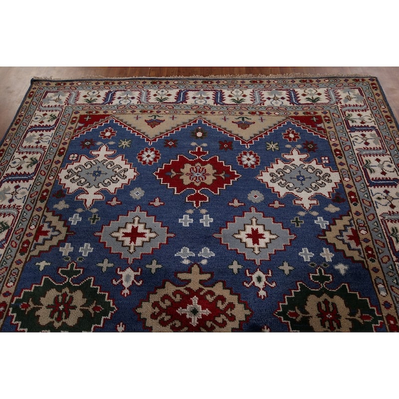 Blue Kazak Area Rug Hand-Knotted Wool Carpet - 8'1" x 9'11"