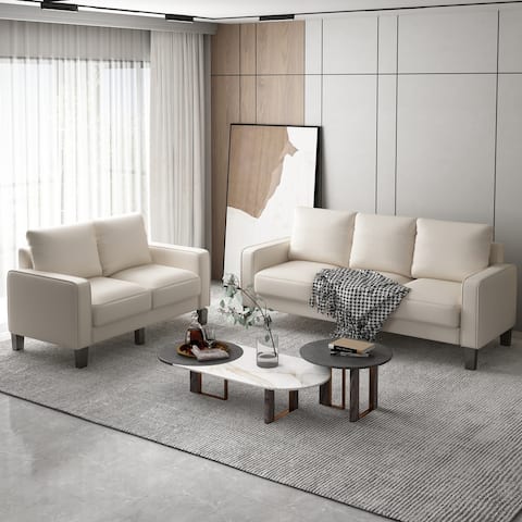 2 Piece Sofa Sets with Solid Wood Legs & Storage, Modern Upholstered 3-Seat Sofa Loveseat Couch Set Furniture for Living Room