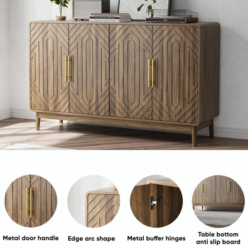 Modern Buffet Cabinet - 3 Adjustable Shelves & Anti-Tip