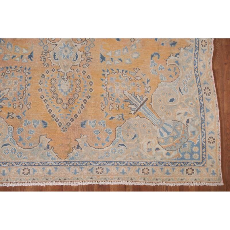Hand Knotted Oriental 100% Wool Carpet Traditional Floral Oranges & Rust Mashad Area Rug - 8' 10'' X 5' 6''