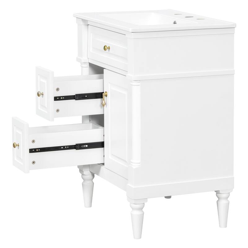 Roomfitters 24" Bathroom Vanity with Sink, Solid Wood Frame, Flip Drawer, 2 Drawers & Door Rack