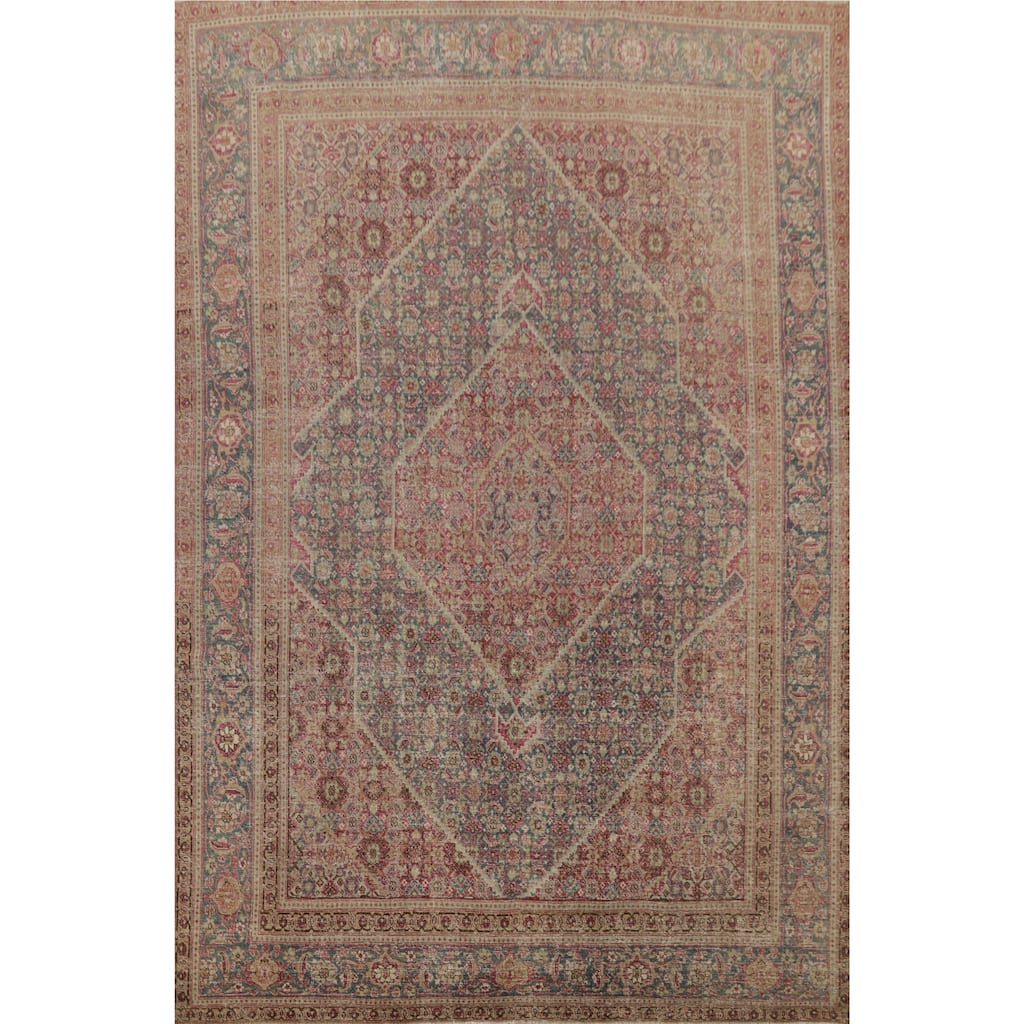 Hand Knotted Oriental 100% Wool Carpet Traditional Medallion Navy Blue & Blues Tabriz Area Rug - 10' 7'' X 7' 11''