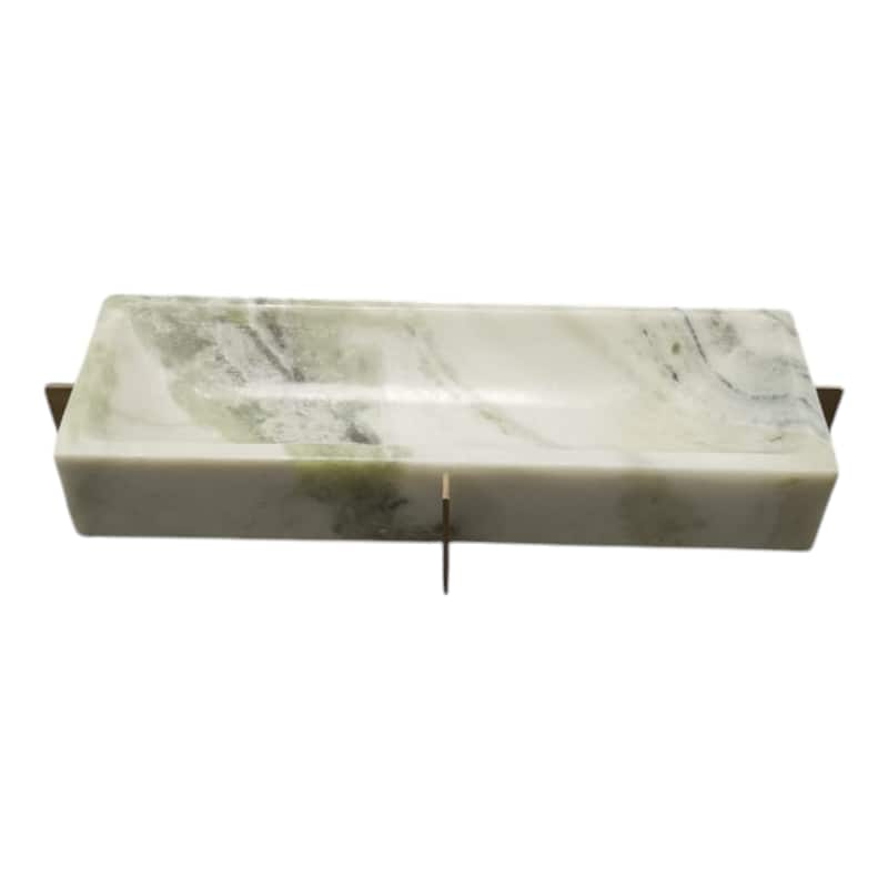 Marble Stone Tray Plate Fauna-Inspired Design Home Office - 3" Green - 13.5" x 5" x 2.5"