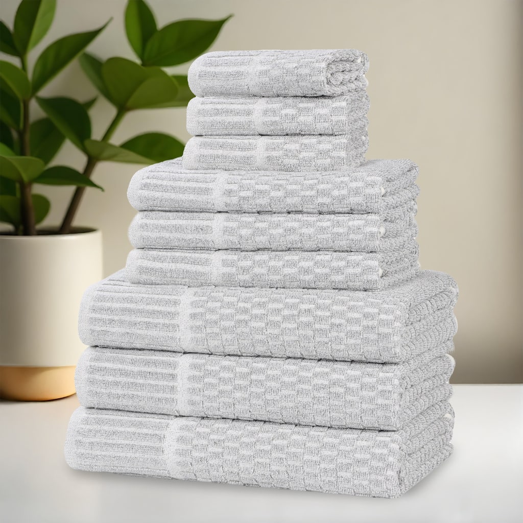 Blue Nile Mills Cotton Blend Medium Weight Checkered Border 9 Piece Towel Set