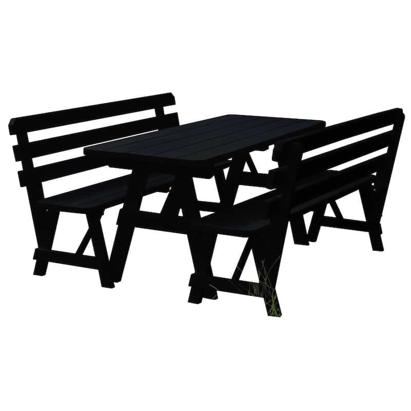 Pine 8' Picnic Table with 2 Backed Benches - Black