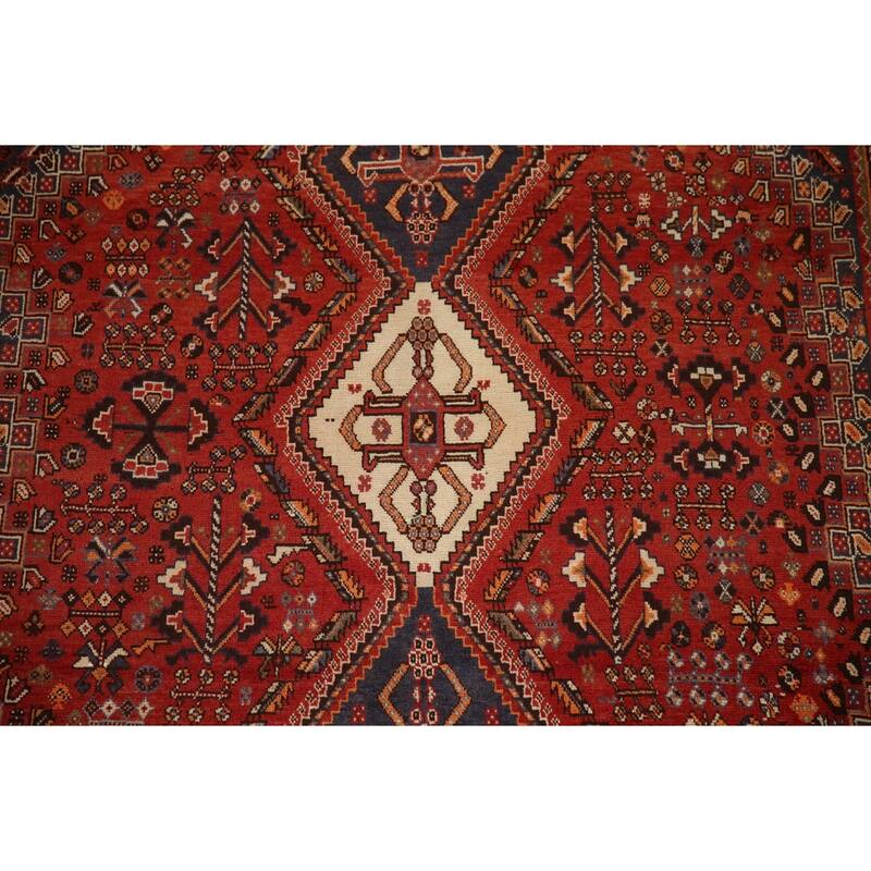 Traditional Orange Shiraz Persian Vintage Rug Handmade Wool Carpet - 5'10"x 9'5"