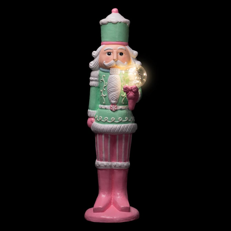 LED Lighted Glitter Christmas Nutcracker - 27" - Green and Pink